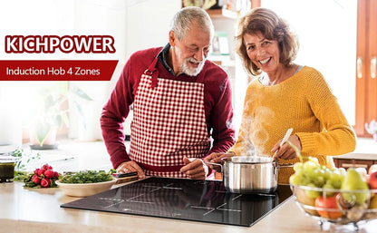 Induction Hob 4 Plates Built-in Electric Cooktop 60cm Booster Touch Control 6000W 9 Power Levels 1-99Minute Timer Child Lock.