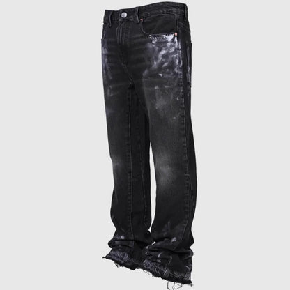 Men's Fashion Jeans Work Pants, European and American Fashion Workwear Elastic Patchwork Denim Layered Flared Pants S-XXL.