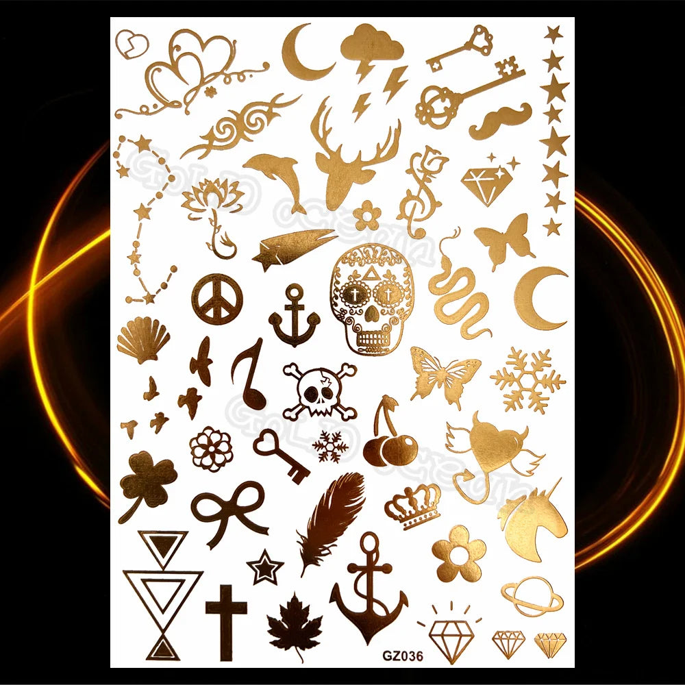 1PC Summer Style Men Women Body Art Gold Metallic Tattoo Sticker HYS-101 Chain Bracelet Fake Jewelry Waterproof Temporary Tattoo.