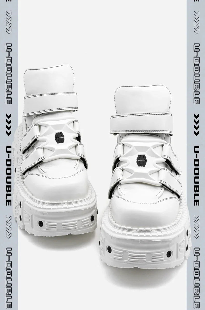 Gothic Ankle Rock Boots 2025 New Punk Style Women Shoes Lace-up White Platform Shoes Woman Metal Decor Woman Sneakers.