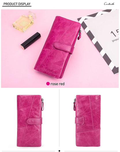 Contact's New Genuine Leather Wallet Fashion Coin Purse For Ladies Women Long Clutch Wallets With Cell Phone Bags Card Holder.