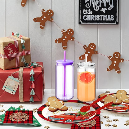 16OZ DIY Snowglobe Tumbler with Pre Drilled Hole Reusable Plastic Water Bottles Break-Resistant Mason Jar Cups for Holiday Gifts.