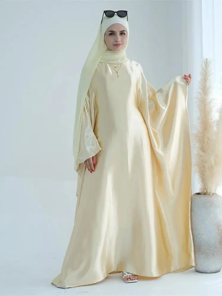 Eid Batwing Satin Shimmer Soft Crepe Abaya Dubai Luxury 2024 Islam Muslim Maxi Kaftan Dress Kebaya Abayas For Women Vestidos