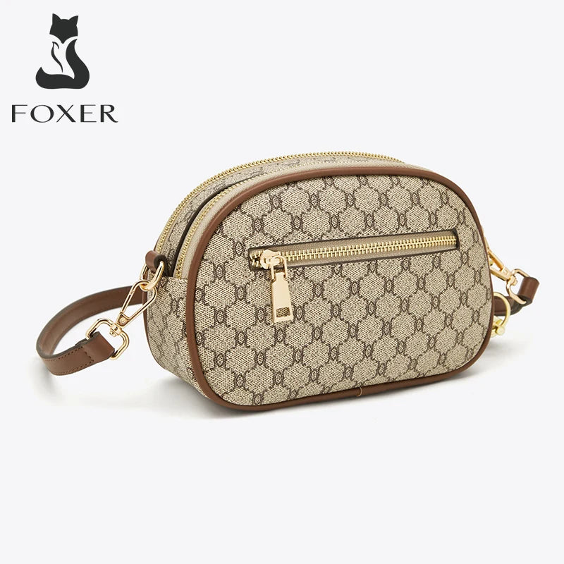 FOXER Women Small Shoulder Bag Fashion Monogram PVC Lady Crossbody Handbag with Adjustable Strap.