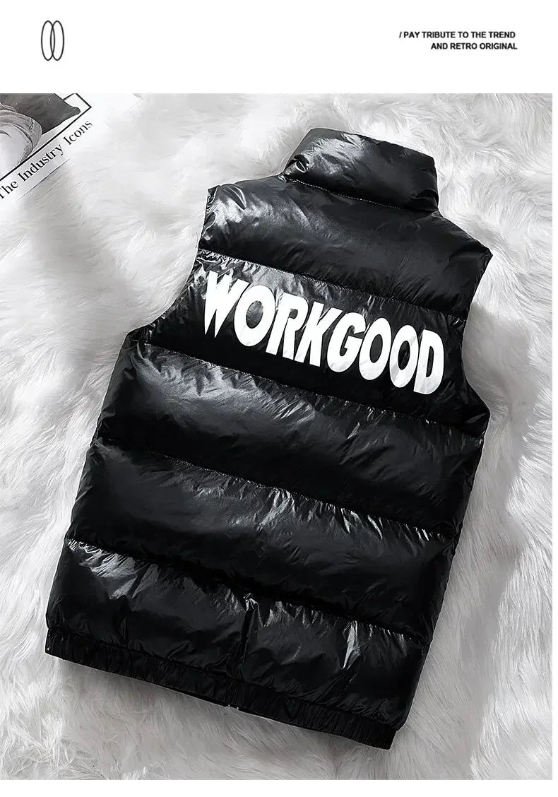 Vest Winter Hooded Glossy Cotton Vest Casual Waistcoat Men's Sleeveless Jacket Warm Overcoats Zipper Solid Color Mens Warm Vests.