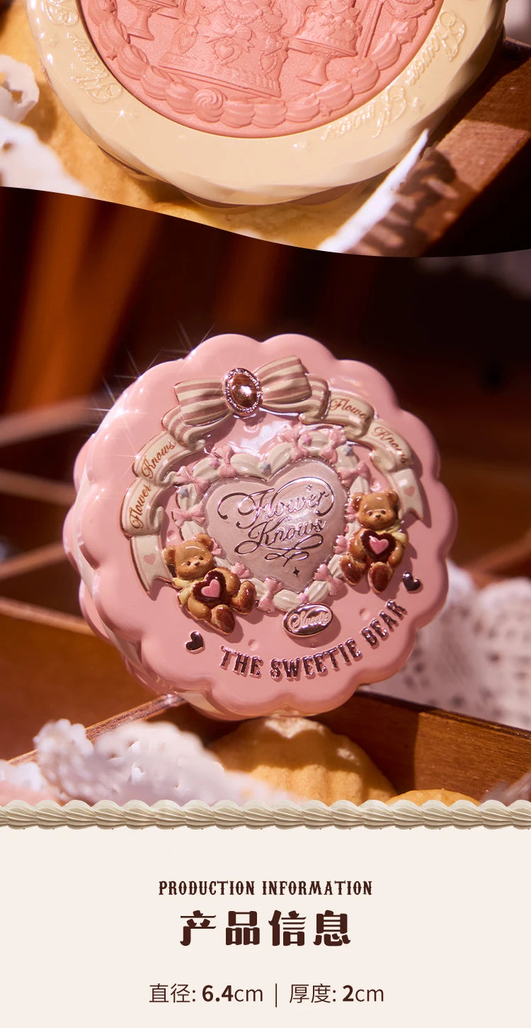 Flower Knows The Sweetie Bear Collection Satin embossed blush Lasting Matte Puffing Natural Brightening Facial Cosmetics 5g