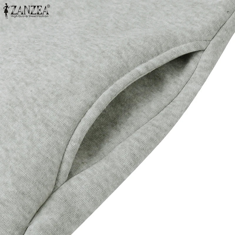 ZANZEA Plus Größe Sweatshirt 2025, Mode Herbst Winter Solide Frauen Warme Kapuze Tops Lose Beiläufige Pullover Langarm Hoodies
