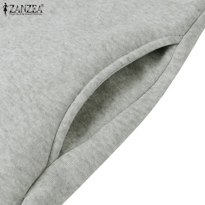 ZANZEA Plus Größe Sweatshirt 2025, Mode Herbst Winter Solide Frauen Warme Kapuze Tops Lose Beiläufige Pullover Langarm Hoodies