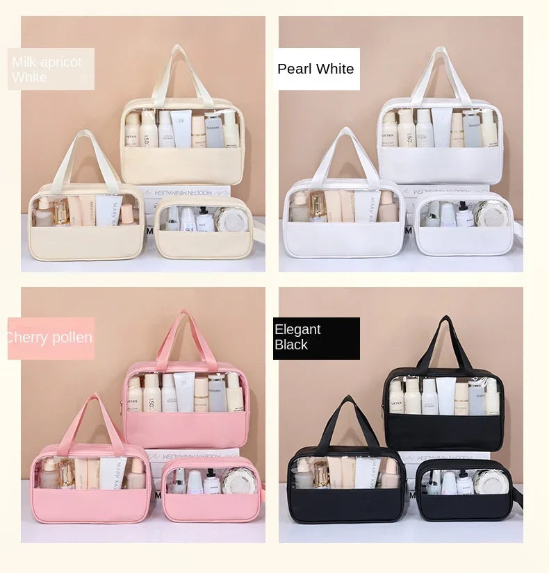 Waterproof Cosmetic Bag Portable Portable Cosmetic Storage Bag Large Capacity Pu Transparent Wash Bag Travel Storage Bag.