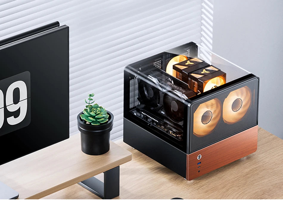 Jonsbo V12 Hyperbolic Glass PC Case MATX ITX Computer Case Seaview Room Desktop Case Mini Side Transparent Chassis 12cm Case Fan.