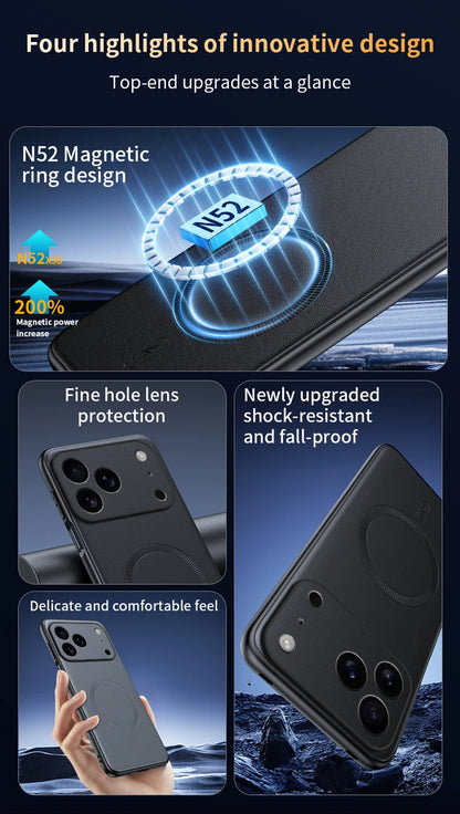 For Iphone 17 Pro Case Magnetic Leather Shield Cover For Iphone 17 Pro Anti-Fingerprint Non-Slip PC+TPU.