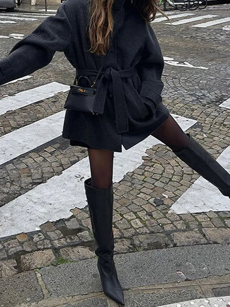 Winter warme Schnürung Damen mantel einfarbig Vintage Einreiher Mantel Mode Herbst Damen jacken neue Retro-Oberbekleidung.