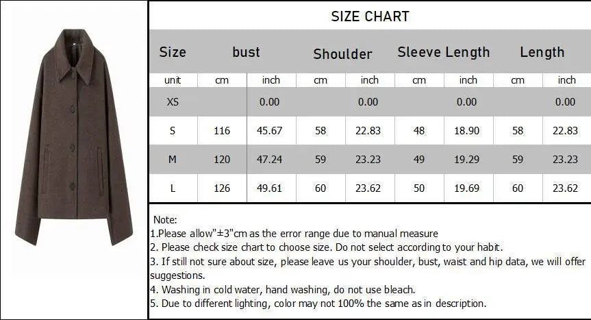 Woolen frauen Jacke Elegante Lose Langarm Turndown Einreiher Weiblichen Mantel 2024 Winter Mode Casual Dame Mantel.