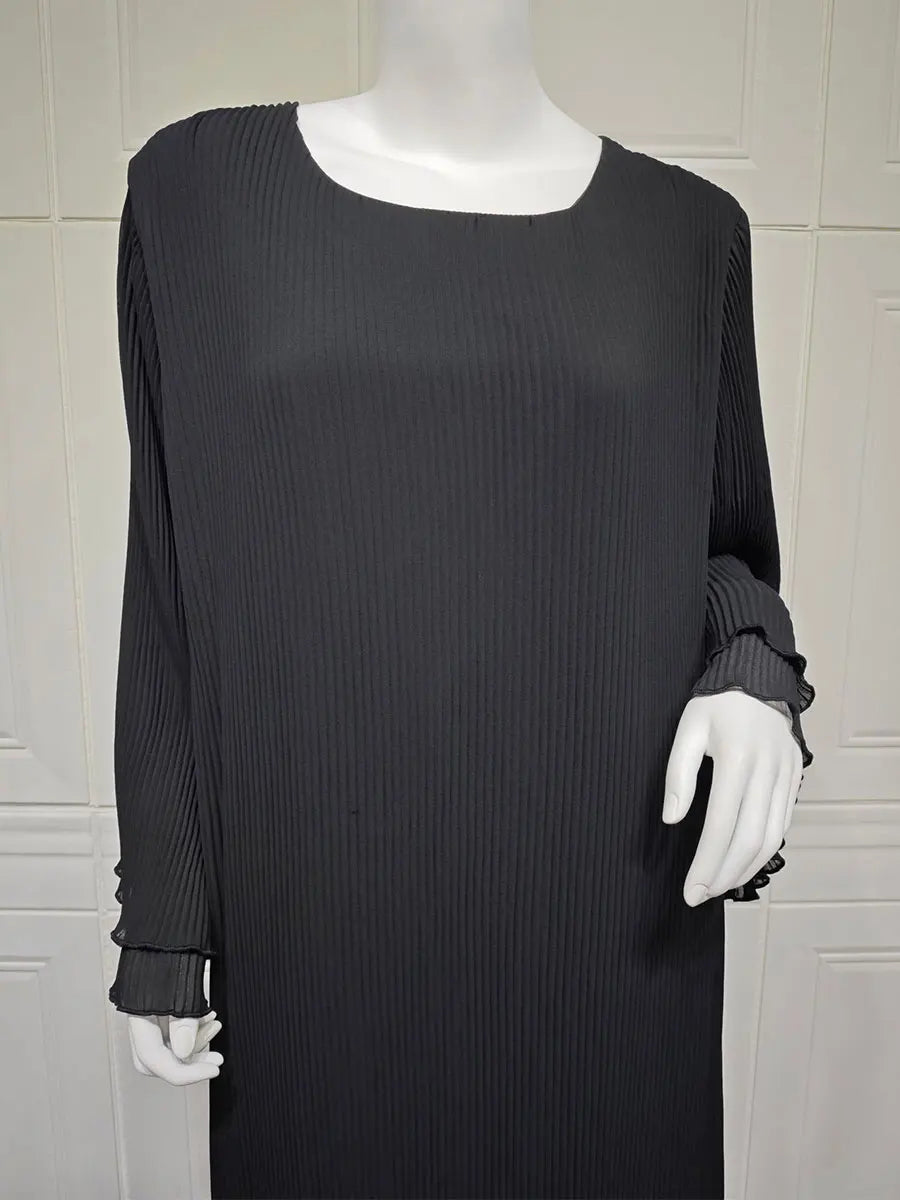 Siskakia Ramadan-Muslim Solid Wrinkle Dresses For Women's Dubai  Moroccan Petal Sleeve Abayas O-Neck Elegant Kebaya 2024