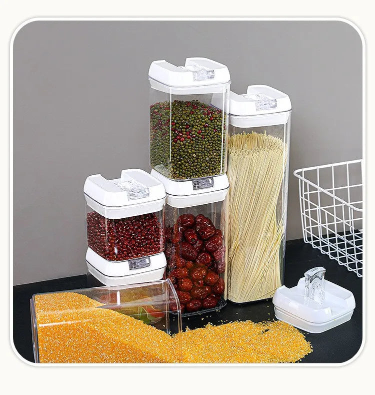 Kitchen Plastic Container Organizer Moisture-Proof Sealed Tank Square Transparent Grain Storage Jar Dried Fruit Snack Box Cans.