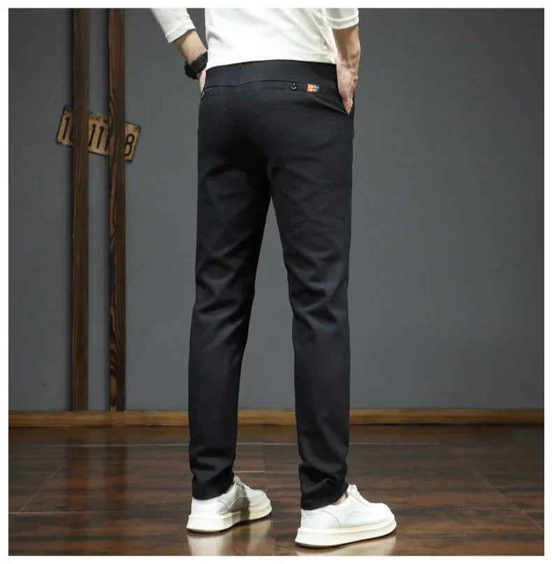 Autumn Winter New Men's Casual Pants Korean Fashion Stretch Straight Slim Fit Trousers High Quality Sweatpants Solid Color Male.
