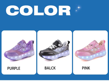 Boys Girls Roller Shoes LED Light Up USB Charging Children Roller Skate Casual Skateboarding Shoes Sports Shoes Kids Sneakers.