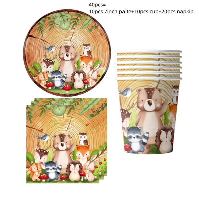 Woodland Tier Dschungel Wald DIY Party Dekoration Teller Tasse Tischdecke Geburtstag Party Baby Dusche Kinder Geburtstag Party Supplies