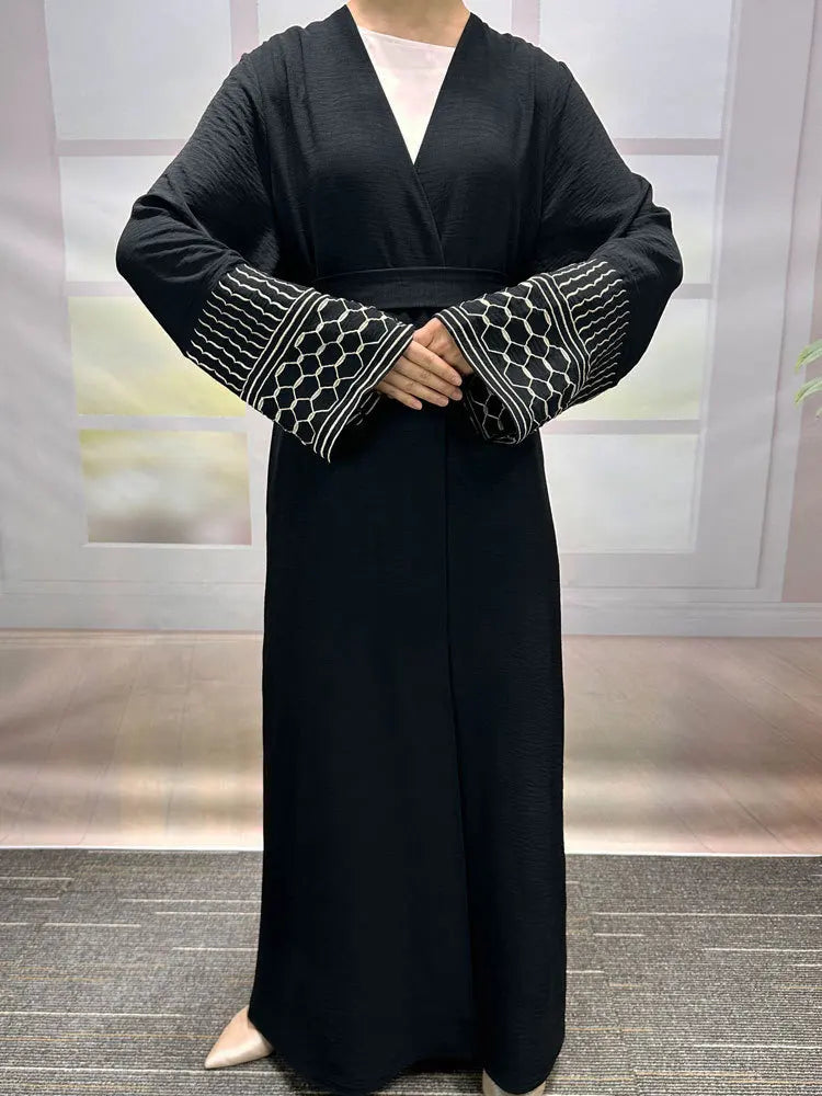 Embroidery Open Modest Kimono Abaya Dubai Luxury Islam Muslim Kaftan Modal Dress Arabic Abayas Women Kebaya Robe Femme Musulmane.
