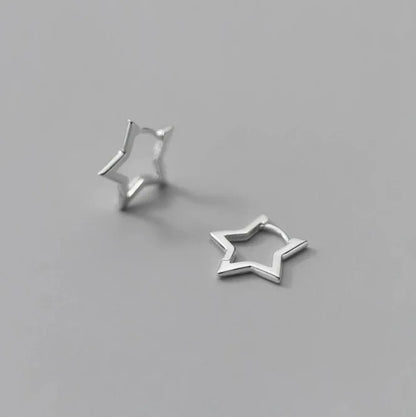 6Pcs/Set Fashion Simple Smooth Star Hoop Earrings for Women European Unisex Piercing Gothic Rock Jewelry Ear Buckles.