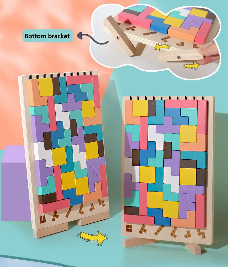 Wooden 3D Russian Blocks Puzzle Brain Teasers Toy Tangram Jigsaw Intelligence Colorful Blocks Montessori Educational.