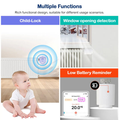 Smart Thermostat TRV Radiator Valve Zigbee/WiFi Tuya Actuator Head Remote Temperature Controller Voice Control Alexa Google Home.
