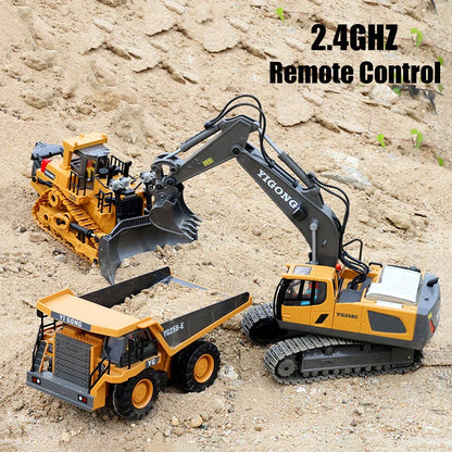 Teeggi 4WD Remote Control Excavator 4x4 Alloy Dump Truck Bulldozer Radio Model RC Car Construction Vehicle Toy Children Kid Gift.