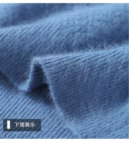 Men's 100% Mink Cashmere Large Size Sweaters Autumn Winter Solid POLO-neck Casual Knit Pullovers Men Long Sleeve Warm Jumper to