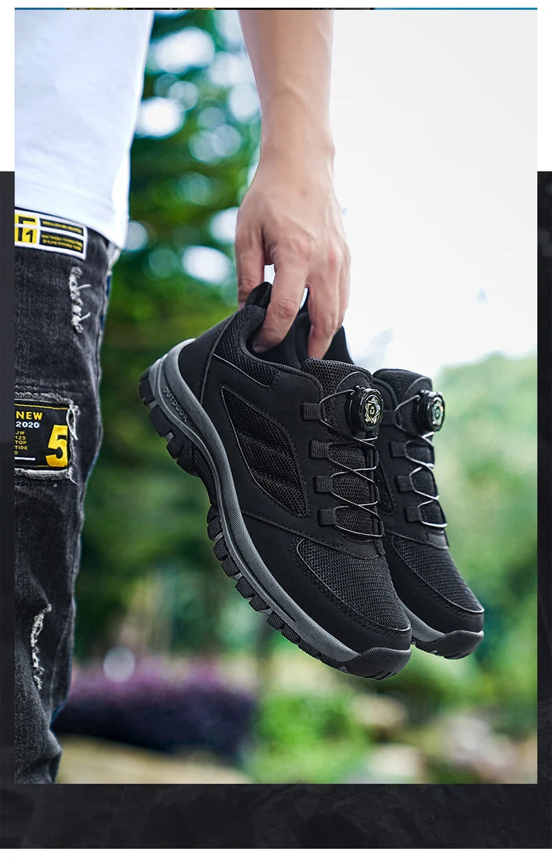 Männer Turnschuhe Stilvolle Rotierenden Schnalle Wanderschuhe Einfarbig Komfortable Nicht-slip Sportliche Schuhe Plus Größe Männer Schuhe Leder.