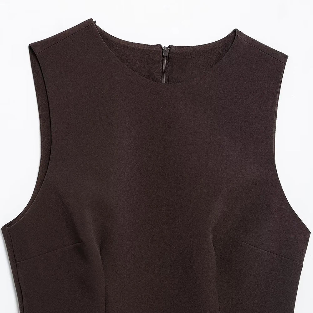 TRZA Wome Mode Mit Tüll Mini Kleid O Neck Ärmellose Zurück Zipper Weibliche Kleider Vestidos Mujer.