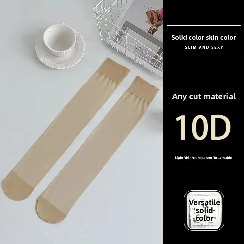 Women's Mid-calf Thin Transparent Stockings Summer Leggings Pure Desire Style Black White Color Half-Transparent Long Tube Socks