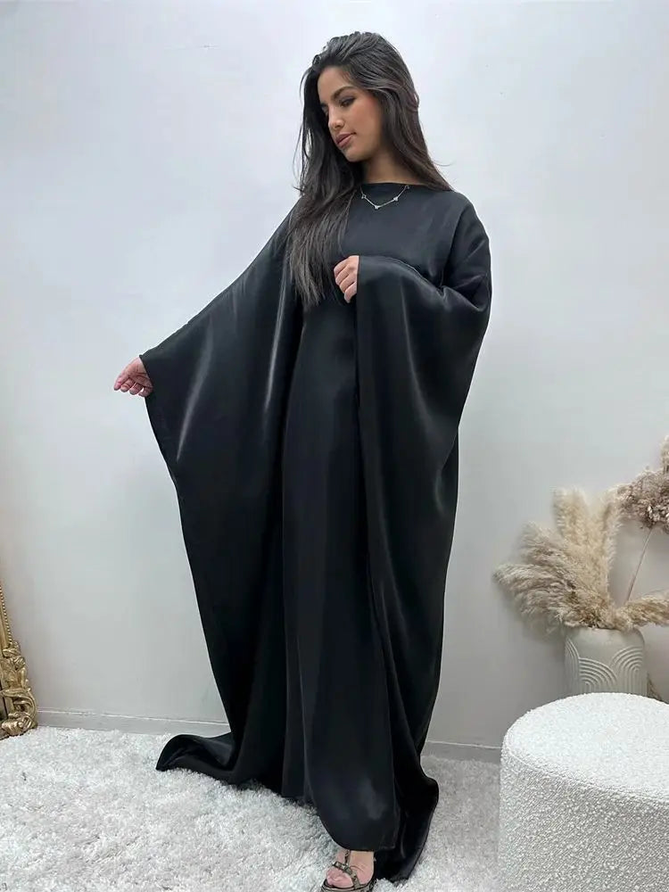 Ramadan Eid Satin Batwing Butterfly Abaya Dubai Luxury 2024 Muslim Maxi Kaftan Dress Abayas For Women Kebaya Robe Femme Vestidos.