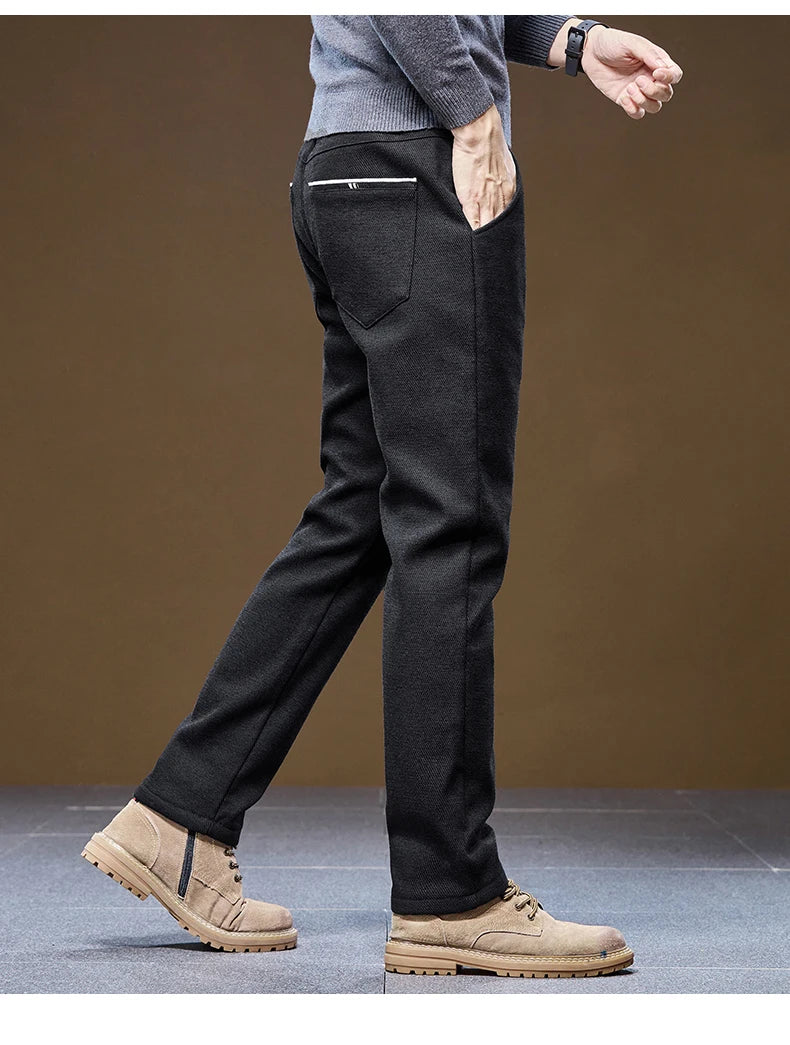 Men's Winter Velvet Casual Pants Thickened Warm Slim Fit Comfortable Solid Color Trousers Korean Fleece  Fashion Outdoor Jogging