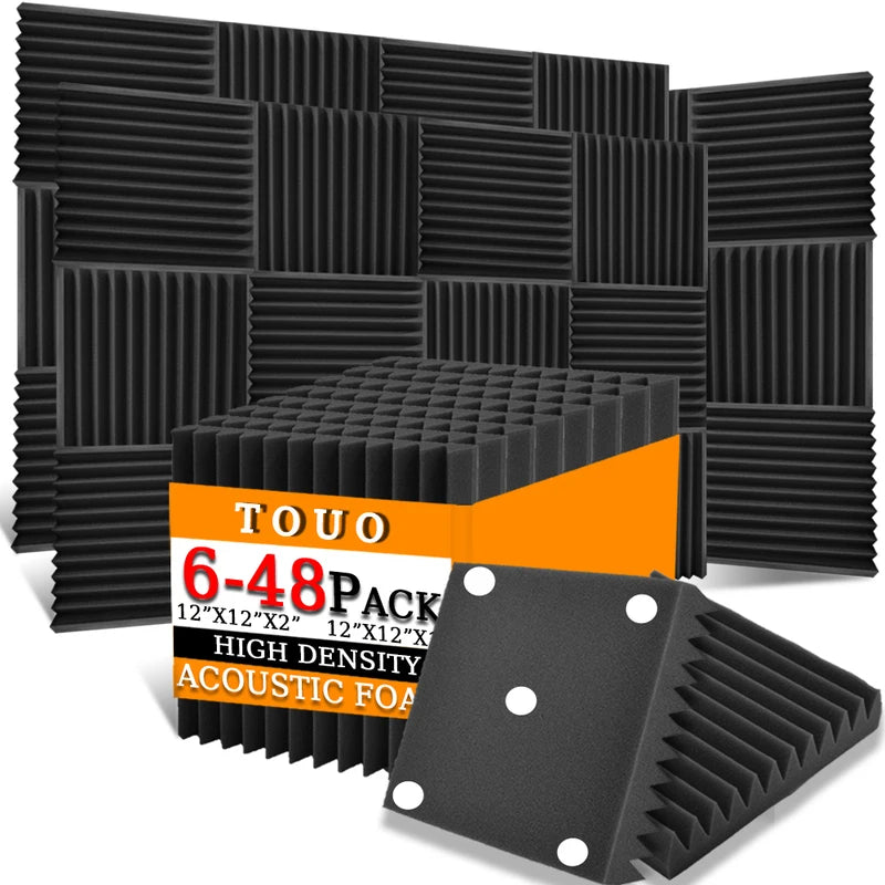 TOUO Sound-Absorbing Foam 6-48 Pcs Acoustic Foam Panels Wall Soundproofing Studio Acoustic Treatment Sound Absorbing Material