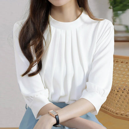 ZANZEA Fashion Stand Collar Blouse Woman 3/4 Sleeve Solid Color Tunic Tops Female Casual Loose Shirt Elegant Party Blusas Mujer.