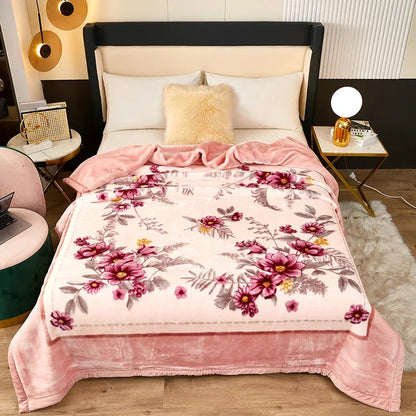 Double Layer Winter Thicken Raschel Plush Weighted Blanket For Bed Warm Heavy Blankets Throw Printed Flowers Fluffy Soft Carpet