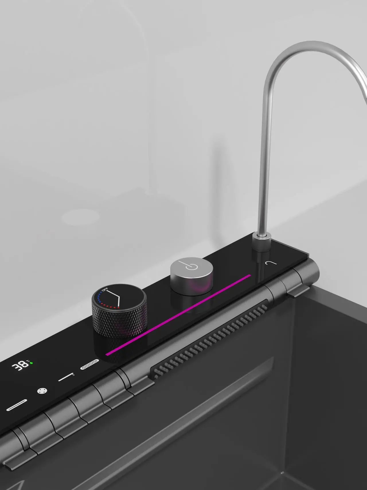 Stainless Steel Kitchen Waterfall Sink Embossed Digital Display Large Single Slot All-in-one Faucet Multi-functional Wash Bain