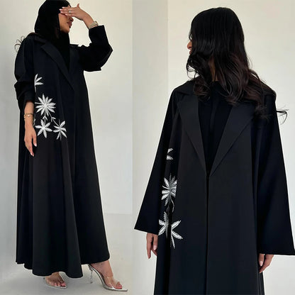 Ramadan Eid Black Open Muslim Dress Kimono Abaya Damen Dubai Luxury Islam Women Clothing Kebaya Kaftan Robe Femme Musulman Gown.