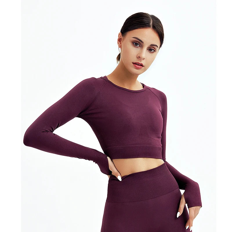 Women's Shirt Seamless Crop Top Fitness Shirts Long Sleeve Sports Top Woman Yoga Tops Activewear With Thumb Hole Sportswear