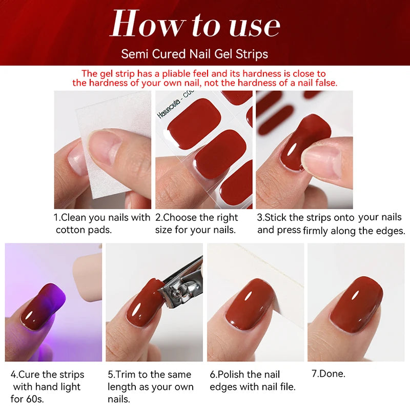 Harunouta Gradient Semi Cured Gel Nail Sticker Long-Lasting UV Nail Sticker UV/LED Extension Gel Nail Foil Gel Polish Full Cover.