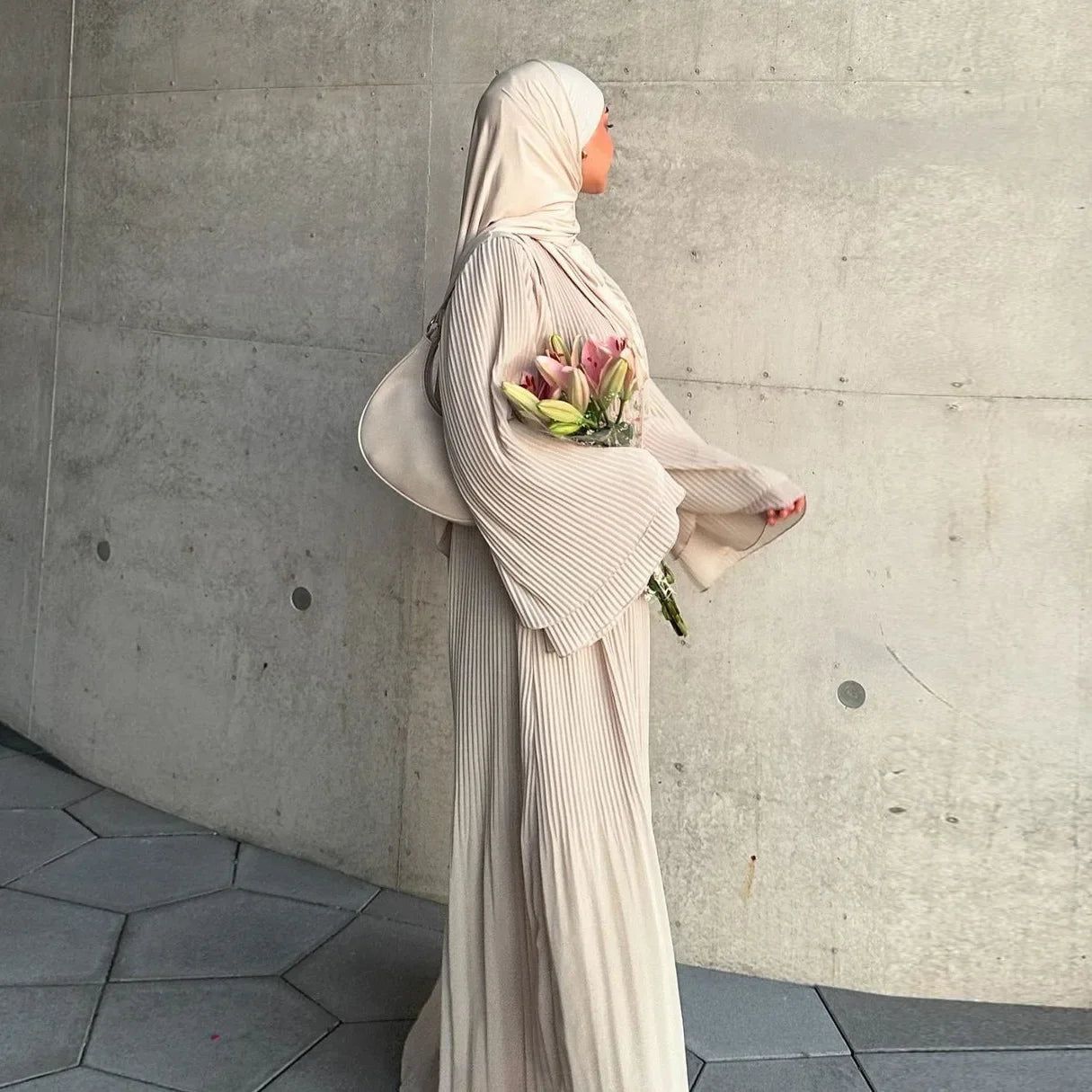 Eid muslimisches Kleid für Frauen Plissee Flare Ärmel Jalabiya Kaftan Islam Vestidos arabische lange Robe Ramadan Marokko Dubai Abayas.
