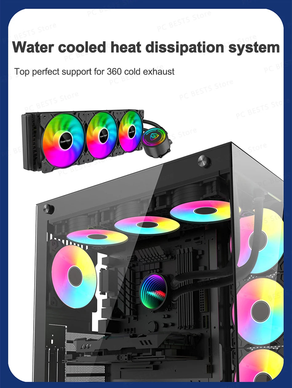 Power Train Seaview Dream MATX ITX Computer Case Panoramic Tempered Glass Side Transparency Without Pillars ATX Desktop Chassis.