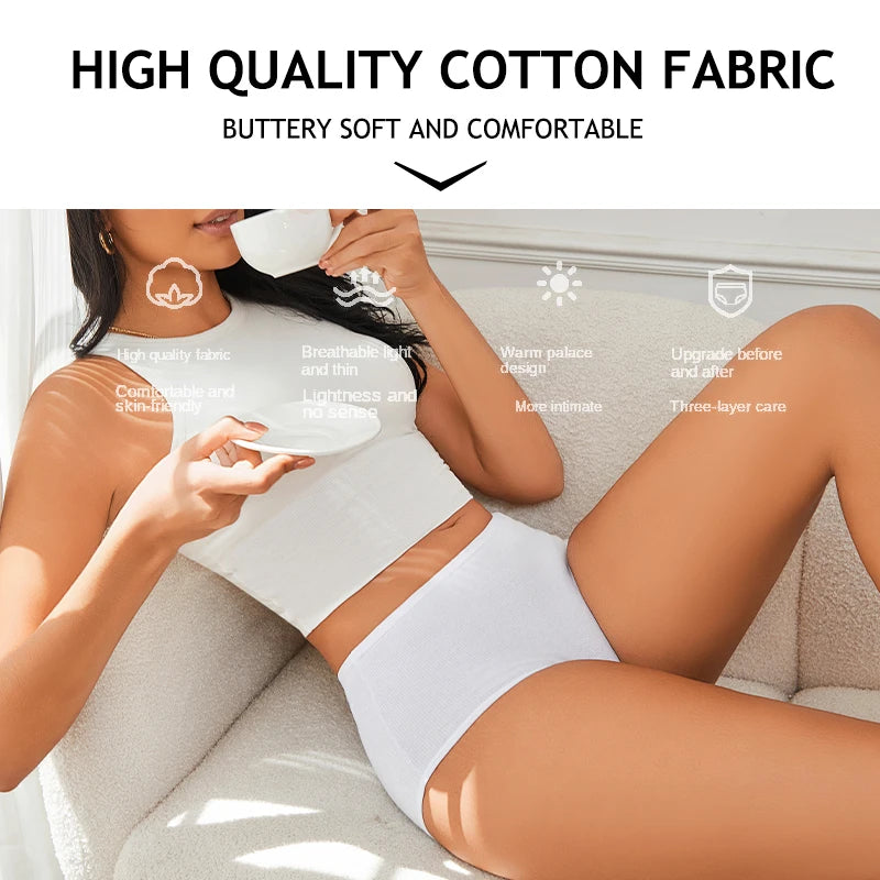 7Pcs Women's Cotton Panties Solid Color Plus Size Briefs Female Mid Waist High Elastic Underwear Cozy Breathable Lingerie S-2XL.