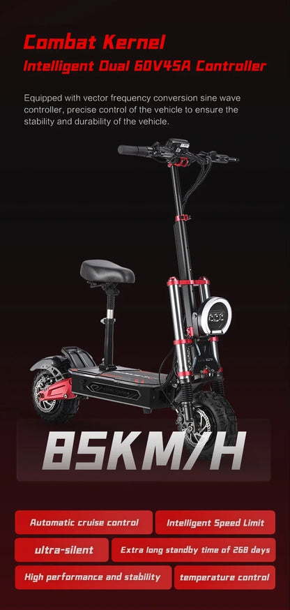 BOYUEDA S5 Electric Scooter 6000W Dual Motor 60V38Ah NFC Activation Scooters Electric 11" Off-Road Tire Bluetooth Connectivity.