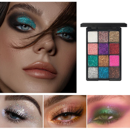 12-Color Glitter Eyeshadow Palette- Highly Pigmented,Long-Lasting Diamond Metal and Matte Shades for a Dazzling Eye Makeup Look.