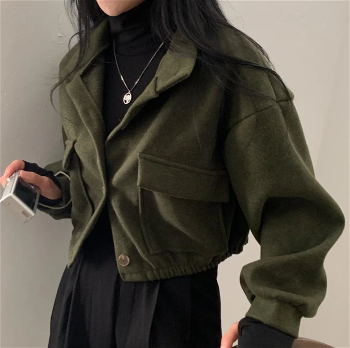 Korean Fashion Herbst Winter Mantel Frauen Neue In Stehen Neck Feste Taste Lose Jacke Dame Casual Straße Outwear Vintage Kleidung.