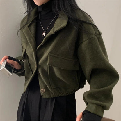 Korean Fashion Herbst Winter Mantel Frauen Neue In Stehen Neck Feste Taste Lose Jacke Dame Casual Straße Outwear Vintage Kleidung.