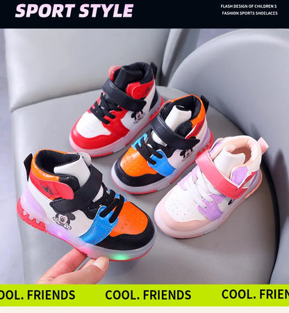 Disney Children's Sneaker Cute Minnie Mickey Cartoon Led Lighted Shoes for Kids Boys Girls Luminous Shoes Toddler Flash Lights.