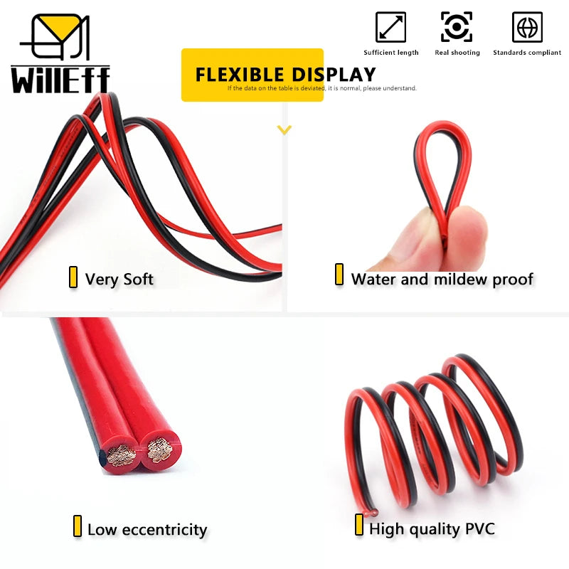 2 pin wire Electric Cable Strand Copper Wire Flat Flexible Cable For Car Light Lamp Speaker Audio Signal 14 16 18 19 20 22 AWG.