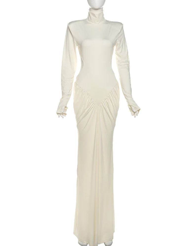 Kliou Raffen Mantel Frauen Maxi Kleider High Street Klassische Volle Hülse Gerade Schulter Backless Vestidos Mujer Abend Tragen.